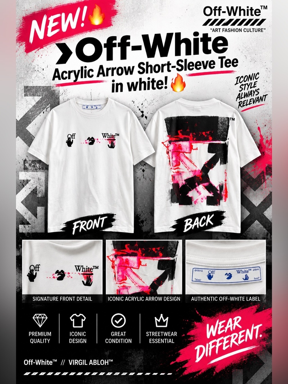 Off-White Acrylic Arrow Short-Sleeve Tee in white!🔥New! Size: XL